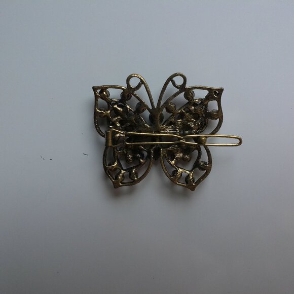 Butterfly Hair Clip, Gold color, Red rhinestone, shiny crystals - Picture 6 of 6